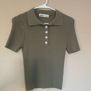Elodie Olive Ribbed Short Sleeve Polo